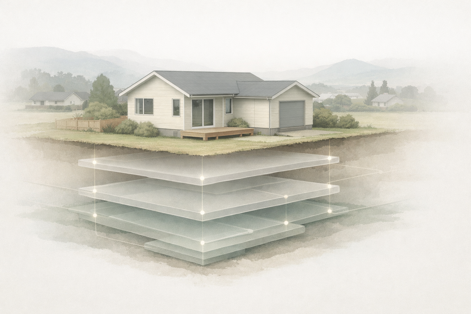 A New Zealand house above layered foundations representing a reliable smart home